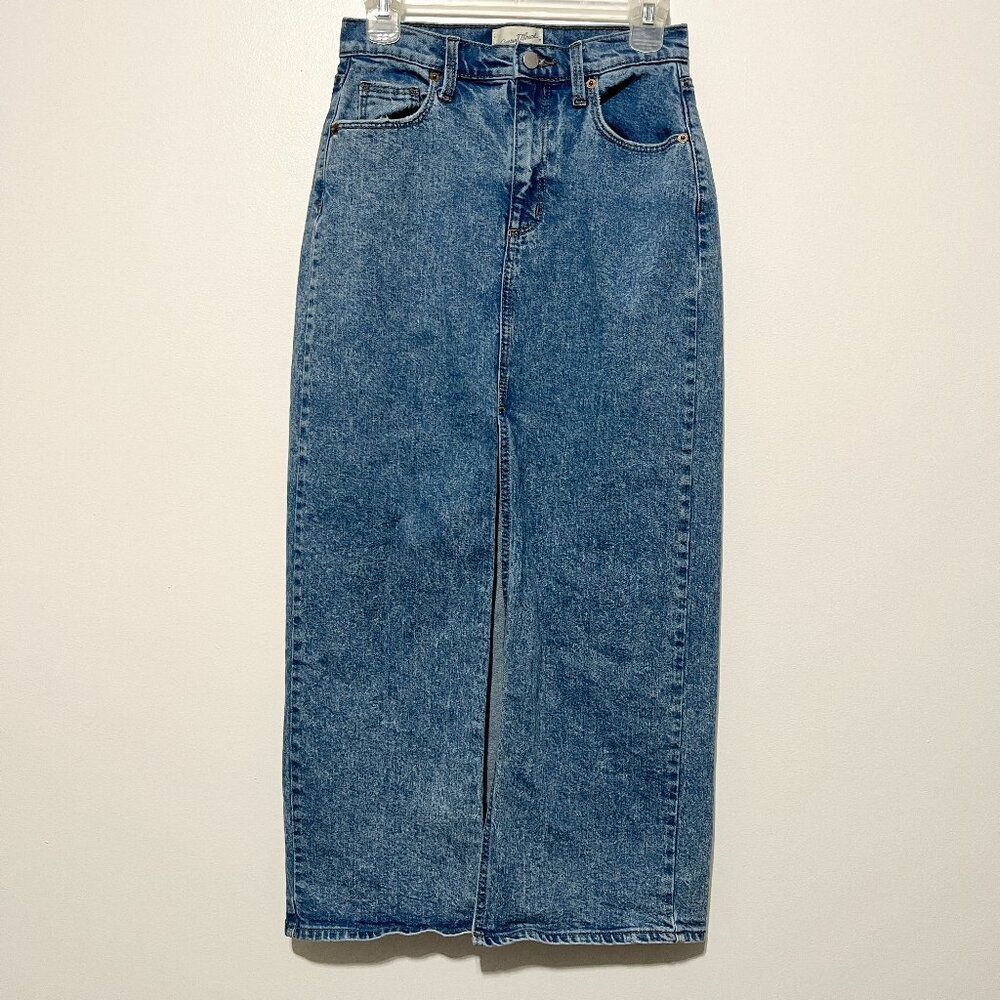 Womens Denim Maxi Skirt 2 Western Cowgirl Ranch Boho Front Slit Universal Thread